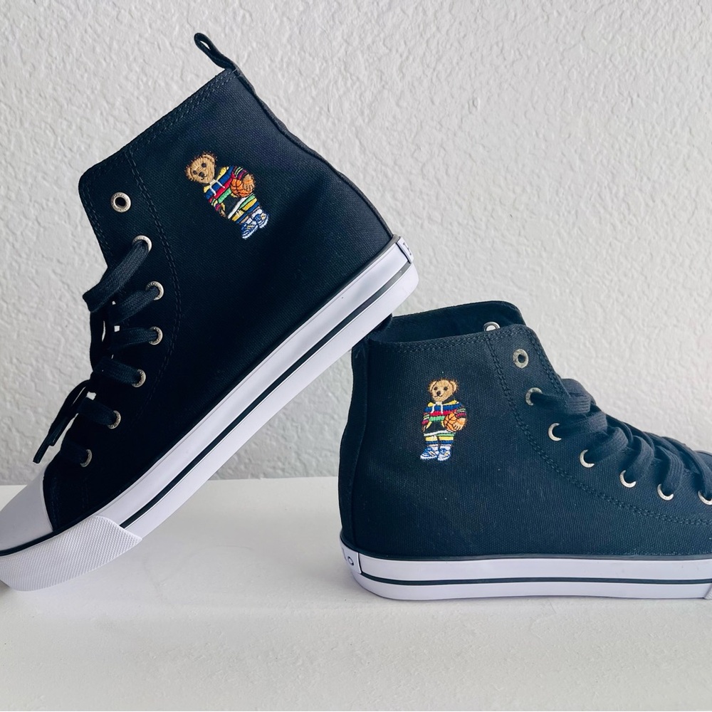 Polo by Ralph Lauren Black High-Top Sneakers with Bear Embroidery